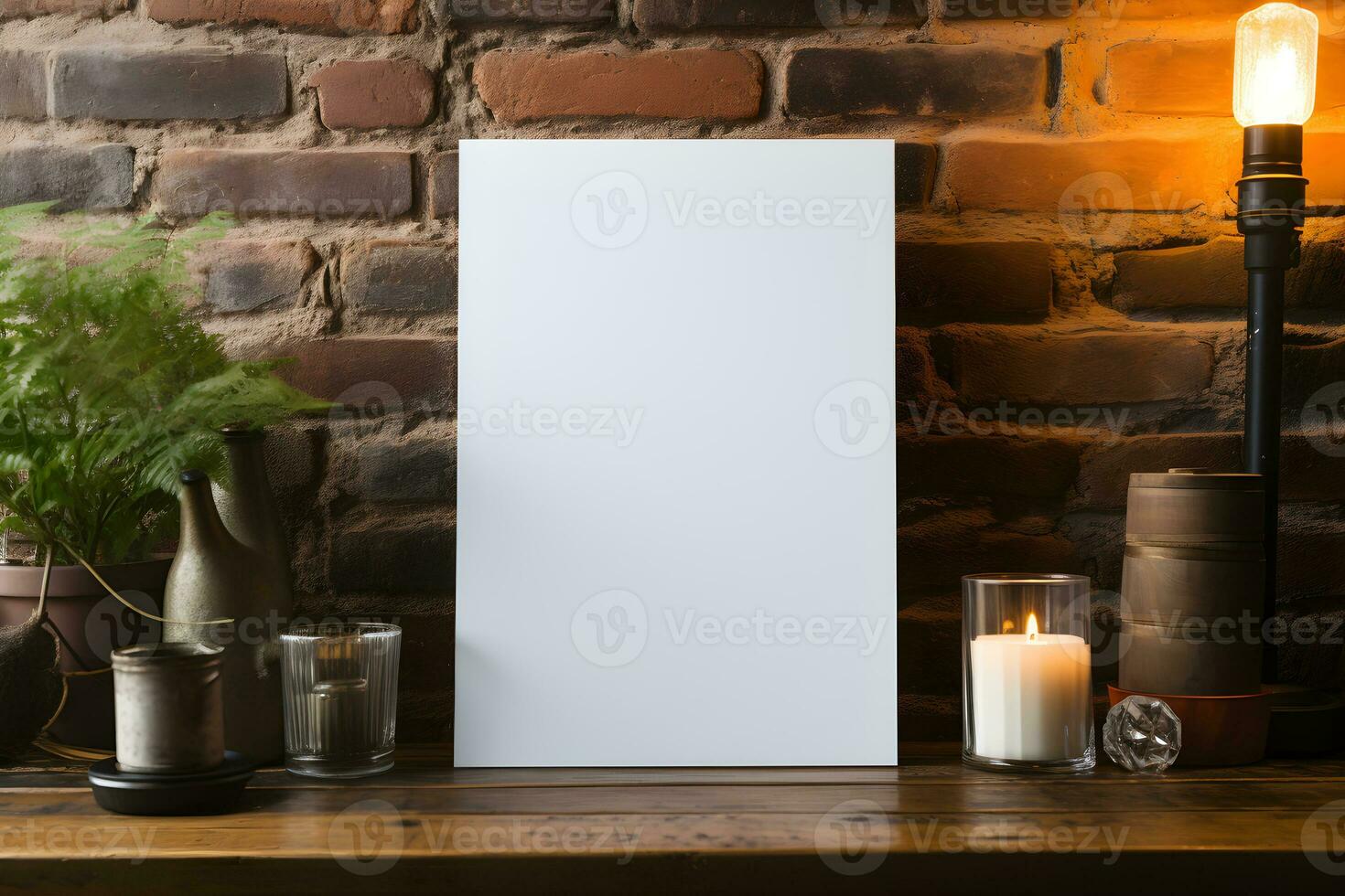 Portrait Paper Mockup Plain White on Wooden Table, ai generated photo