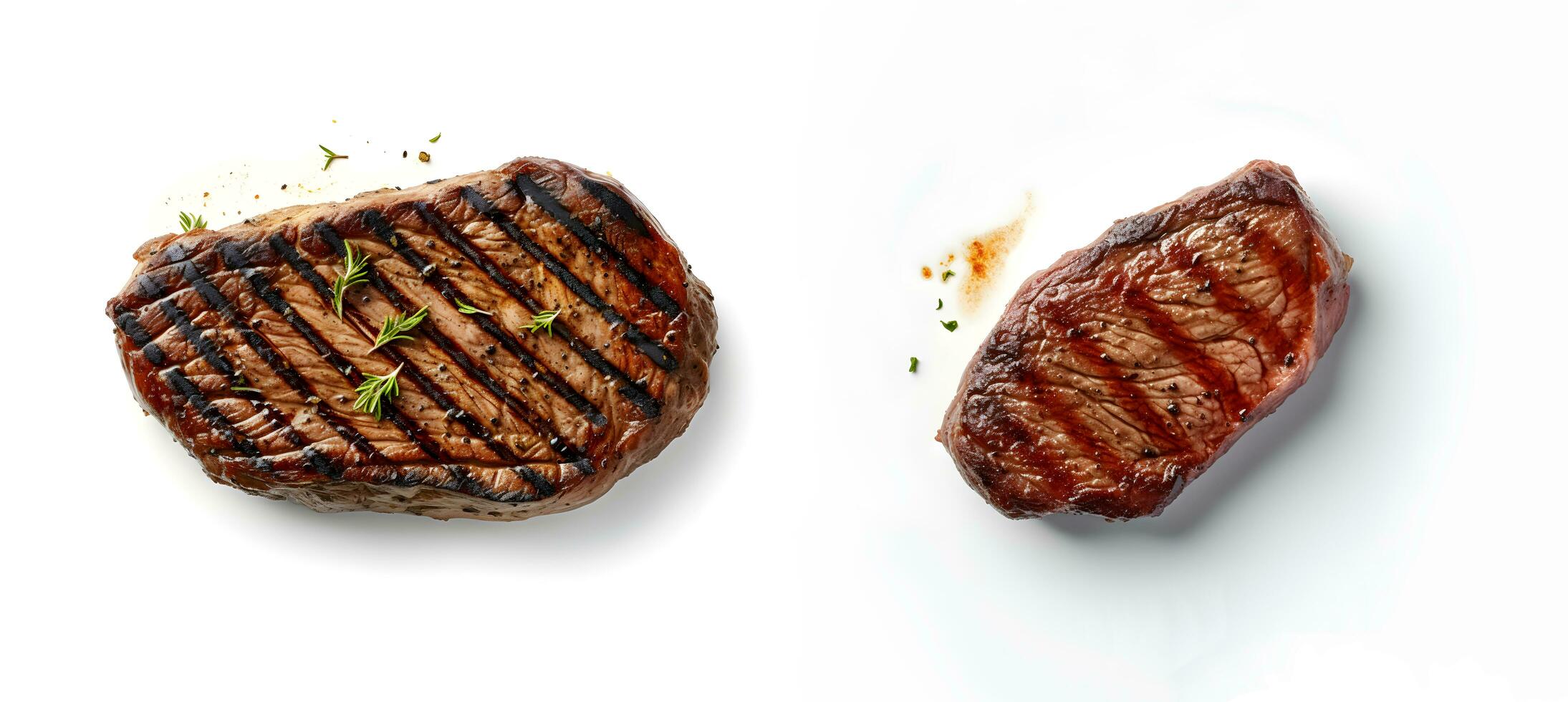 Savory Grilled Steaks on White Background, ai generated photo