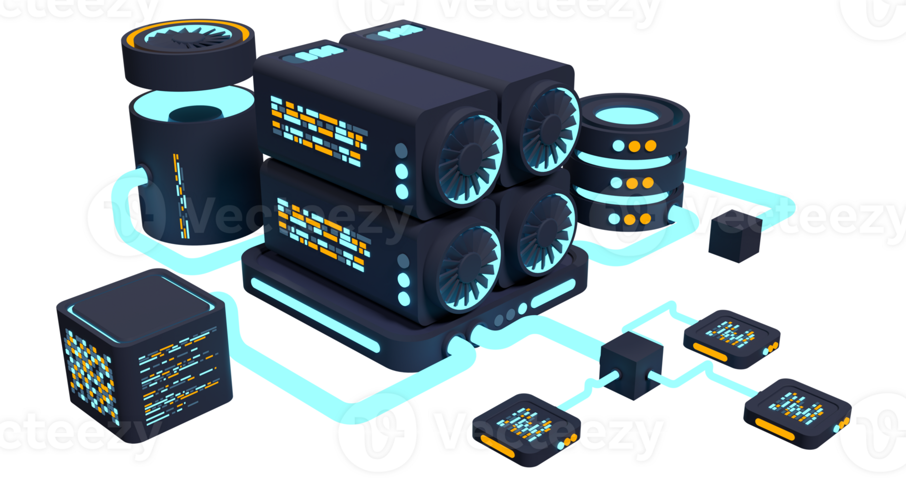 3D blockchain concept. 3D cryptocurrency. Platform creation of digital currency. Big data technology. 3D render illustration png