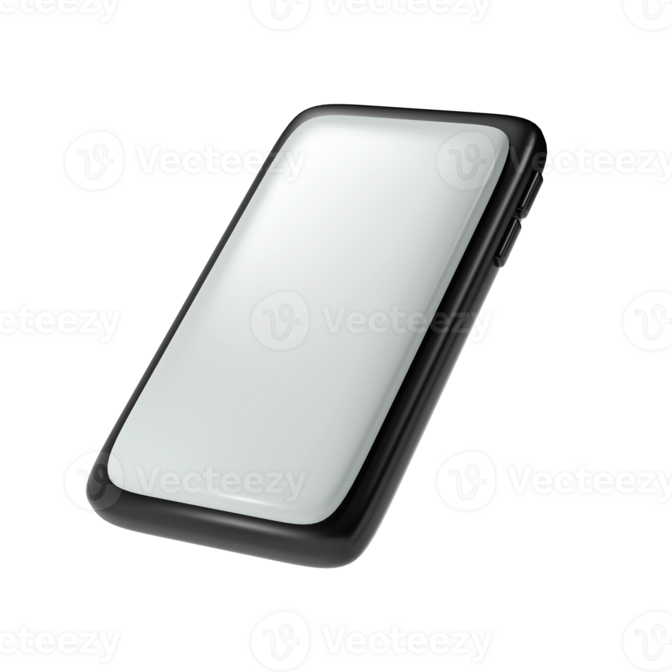 3D Render Black Smartphone icon mockup with blank white screen on white background illustration. Cute element for present, birthday or banner png