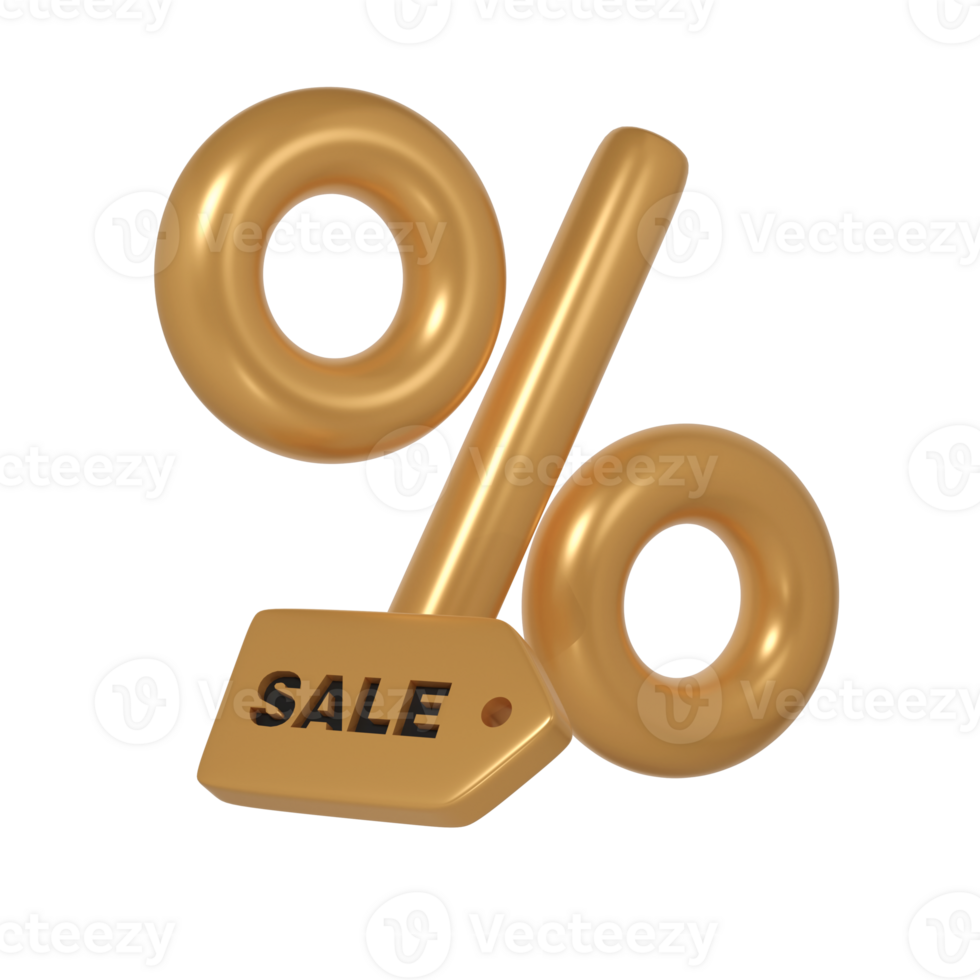 3d render Black Friday illustration with modern golden tag with Sale text and percent mock up design. Discount, special offers promotion, shop advertisement png