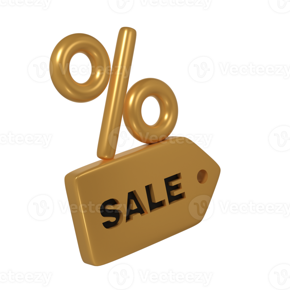 3d render Black Friday illustration with modern golden tag with Sale text and percent mock up design. Discount, special offers promotion, shop advertisement png