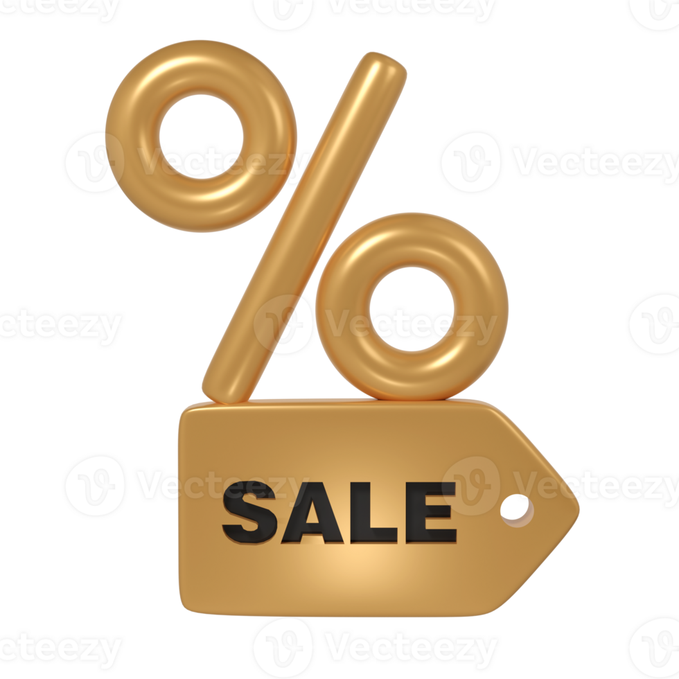 3d render Black Friday illustration with modern golden tag with Sale text and percent mock up design. Discount, special offers promotion, shop advertisement png