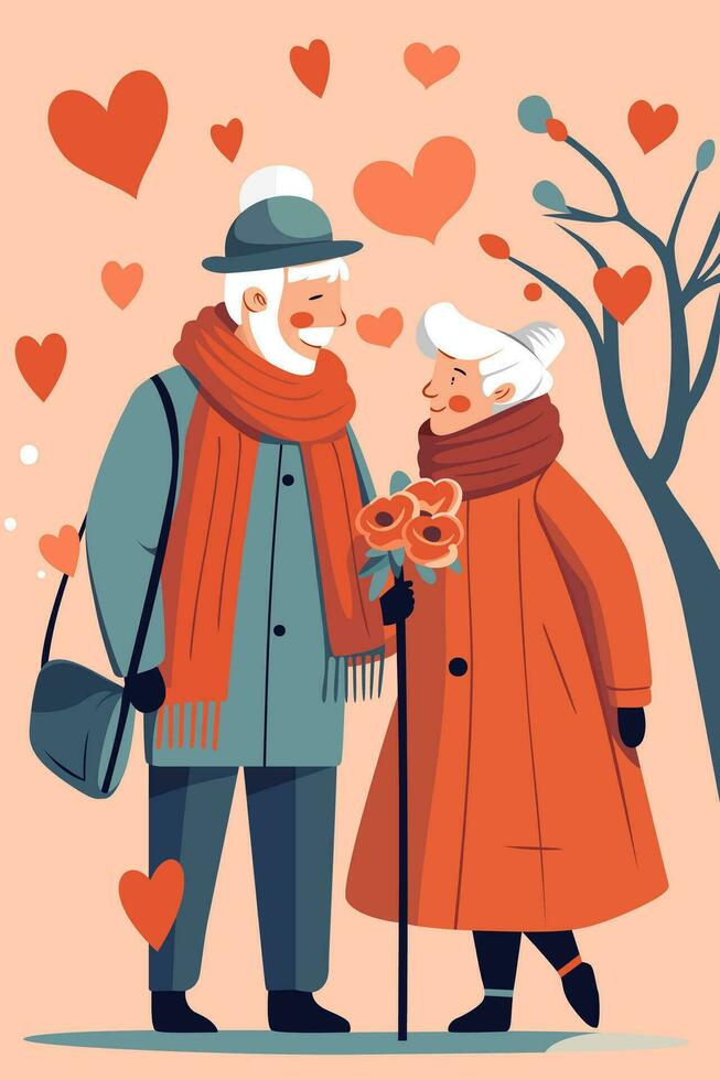 Old Couple Valentines Day Love Flat Art vector