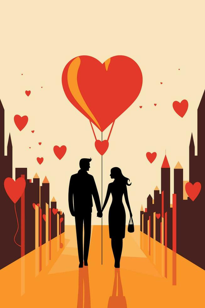 Valentines Day Love Couple Heart Flat Art vector