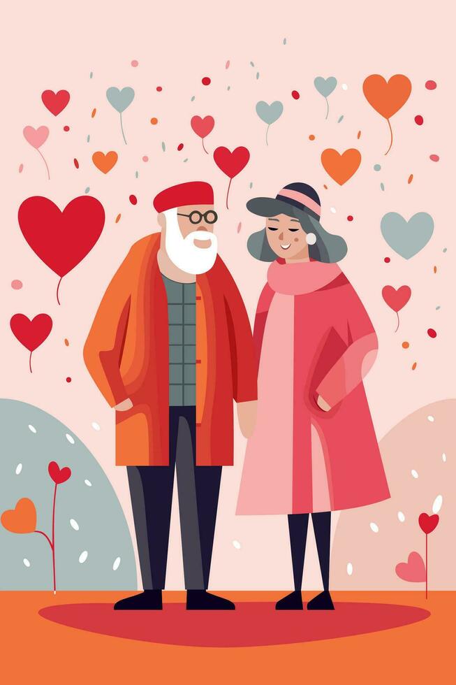 Old Couple Valentines Day Love Flat Art vector