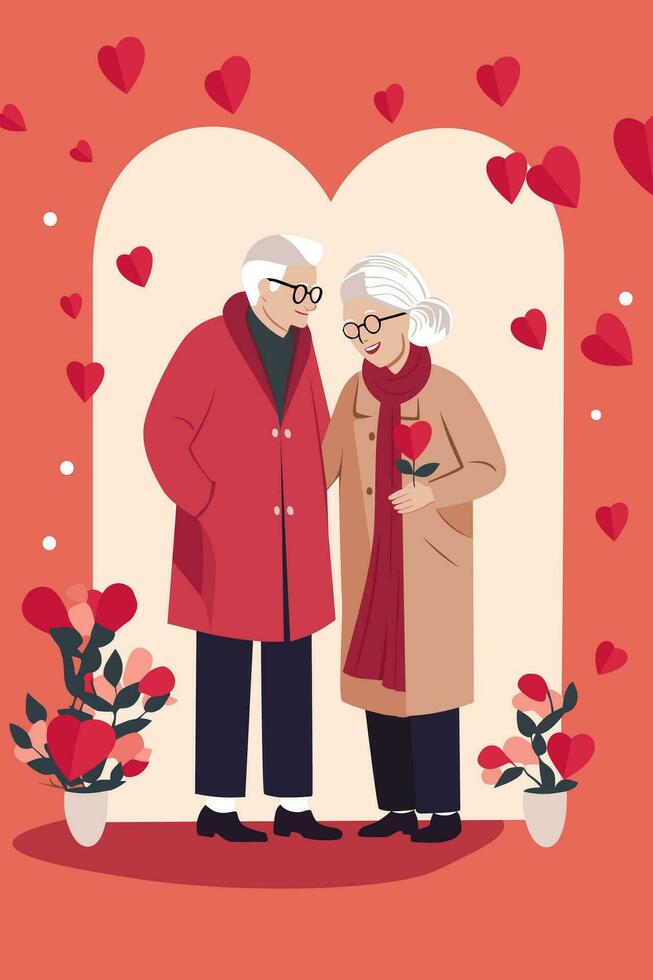 Old Couple Valentines Day Love Flat Art vector