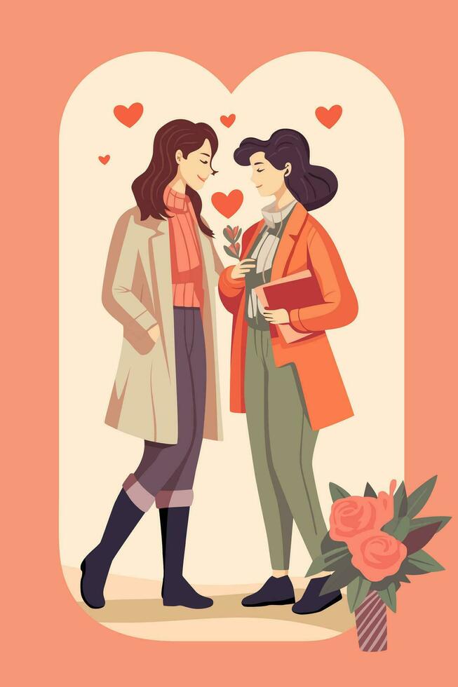 LGBT Couple Lesbian Flat Art vector