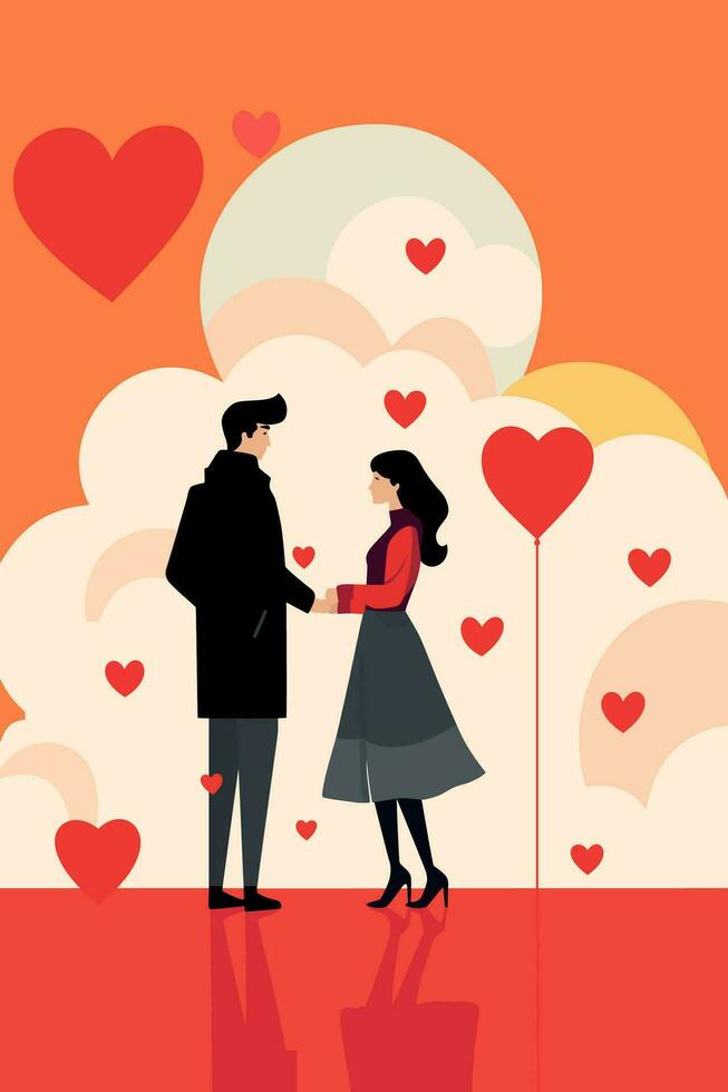 Valentines Day Love Couple Heart Flat Art vector