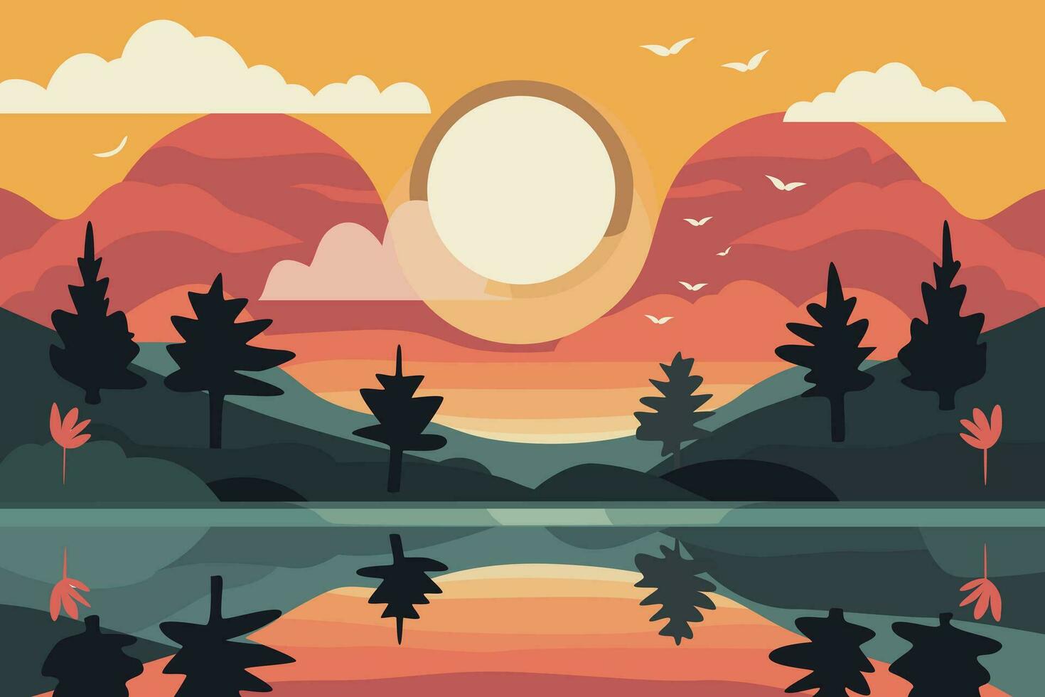 Flat Nature Scene Vector Illustration