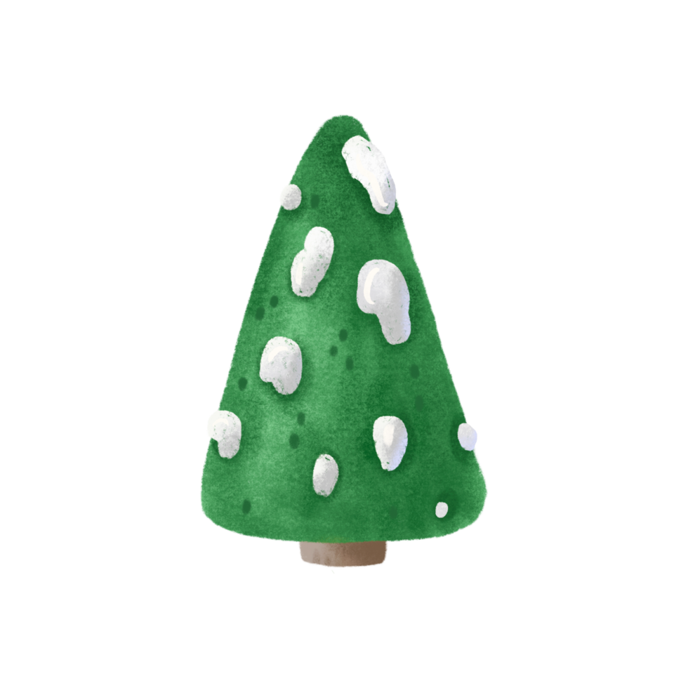 tall träd illustration. grön jul träd, eve med snö på grenar, söt barnslig hand målad illustration. isolerat ClipArt, element. png