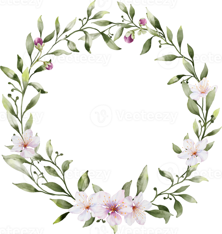Watercolor wreath with flowers and leaves png