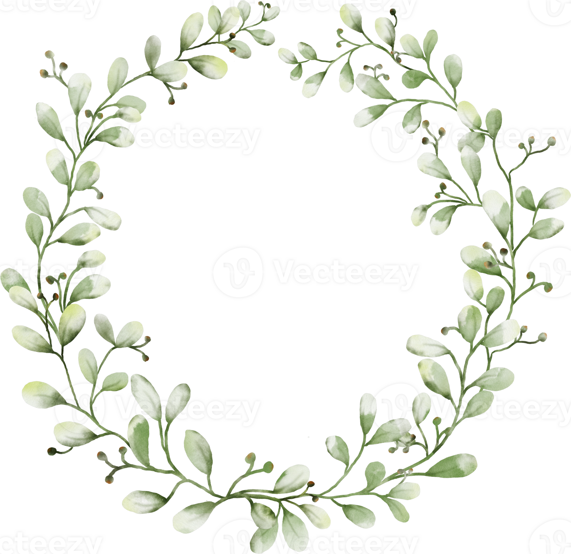 Watercolor wreath with green leaves 29953934 PNG