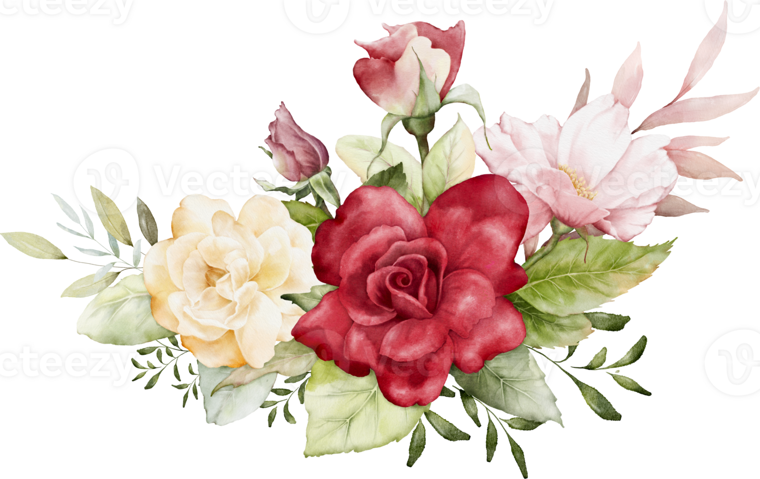 Watercolor arrangements with rose flowers png