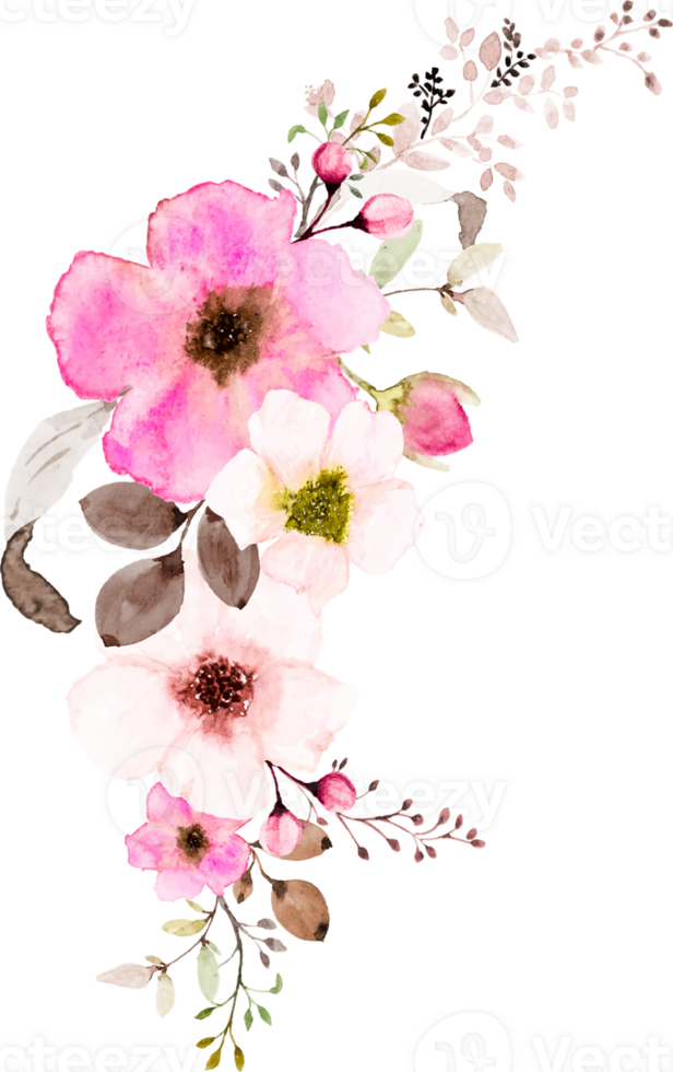 Watercolor Pink Flowers Bouquet png