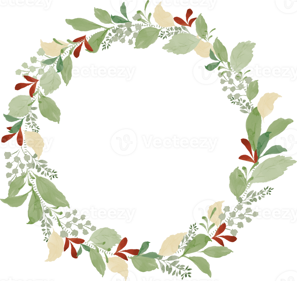 Green Leaves Watercolor Wreaths Frame png