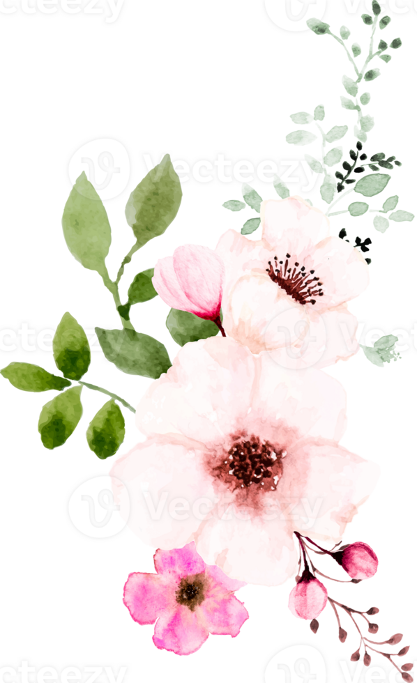 waterverf roze bloemen boeket png