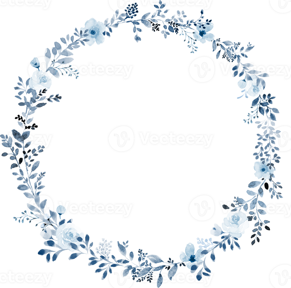 Watercolor Wreath of Blue Flower png