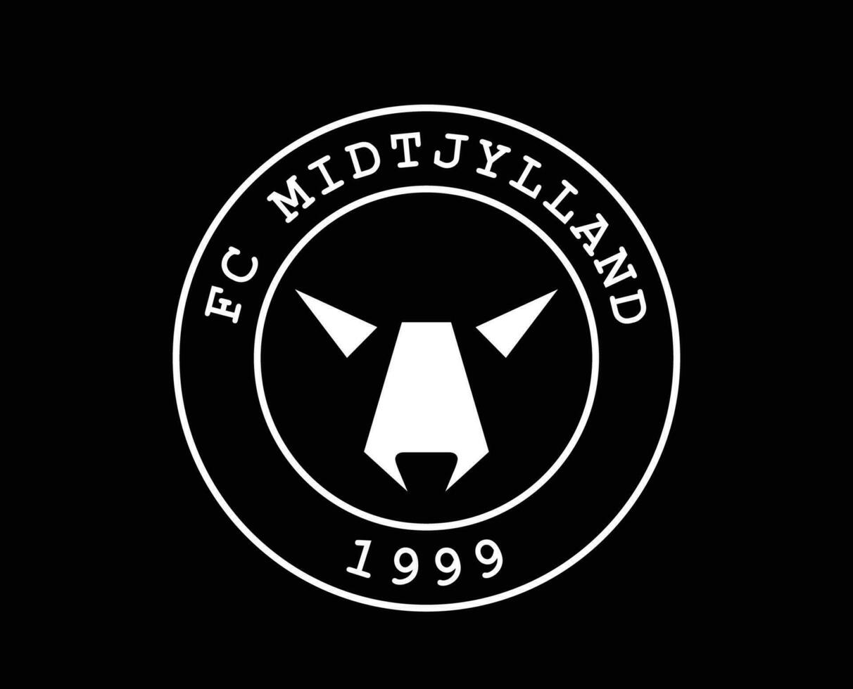 FC Midtjylland Club Symbol Logo White Denmark League Football Abstract Design Vector Illustration With Black Background