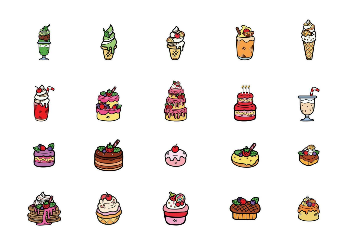 cute handraw desserts and bakery vector set