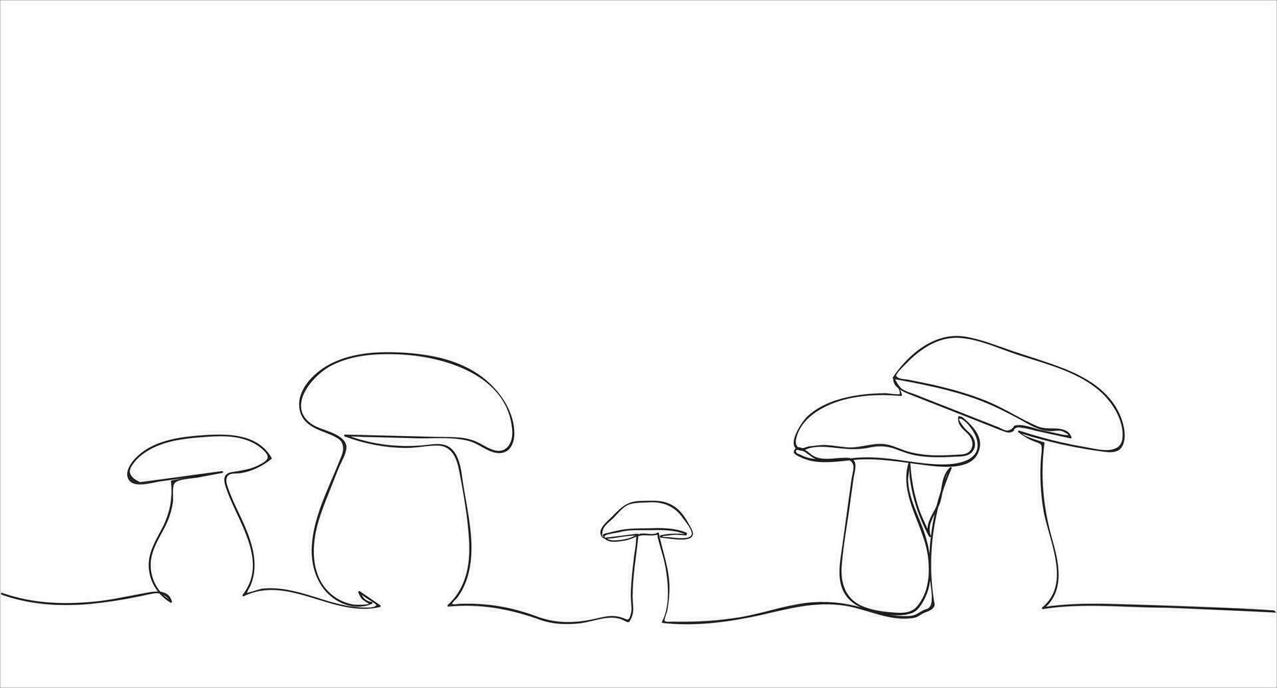 Contour drawing of mushrooms on a white background. Mushroom one line continuous drawing. vector