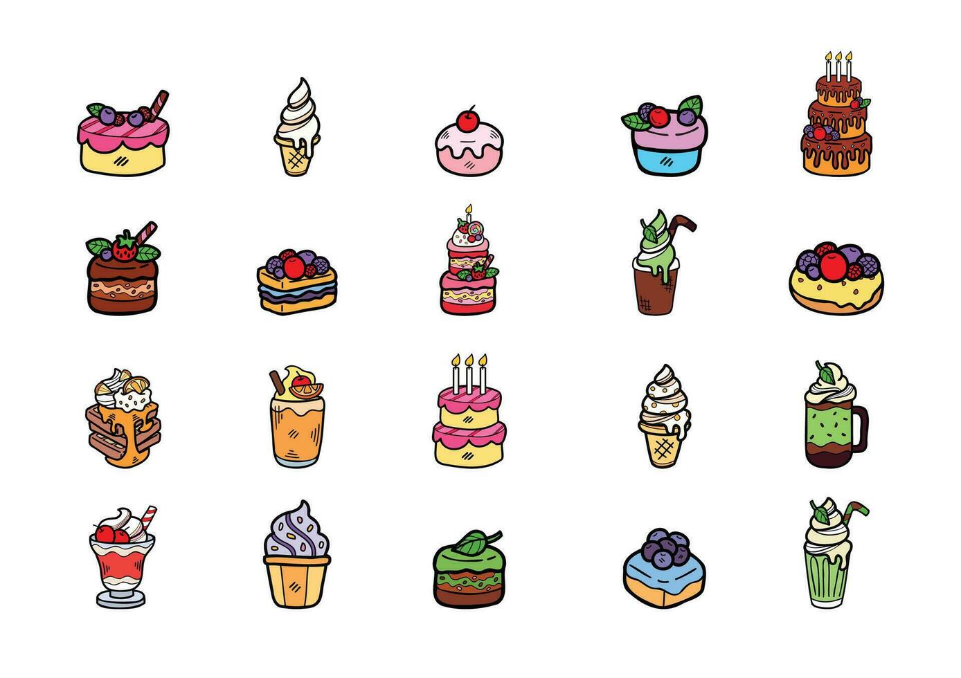 handraw and desserts bakery set vector