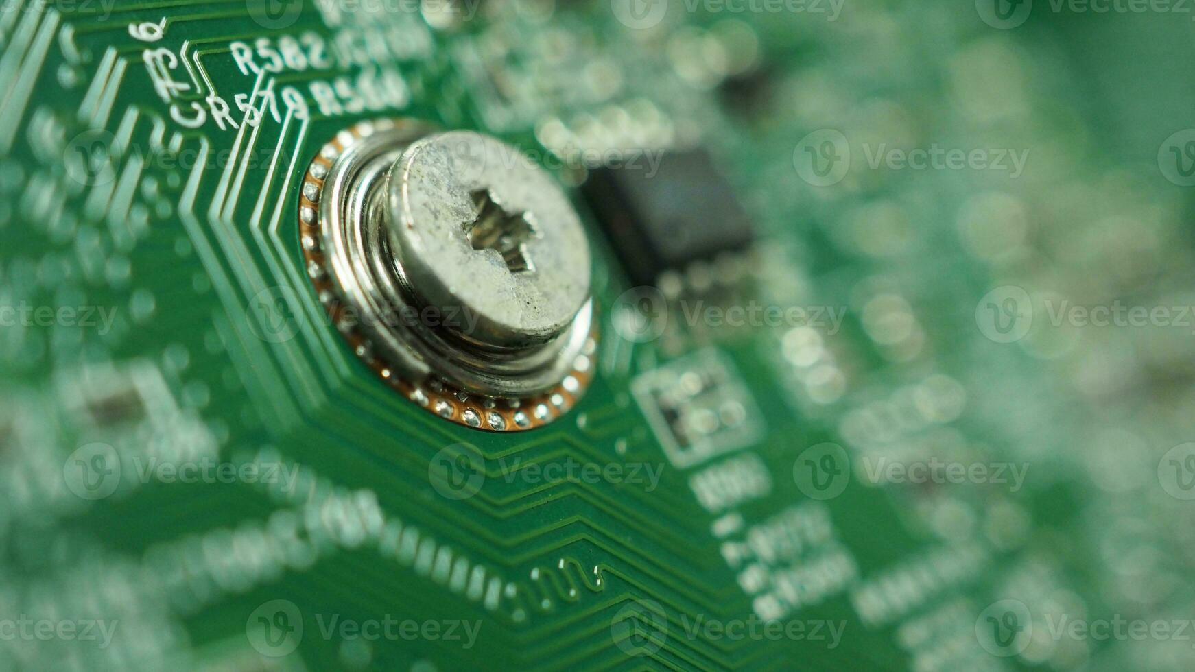 Close up of semiconductor or main board or computer chip. photo