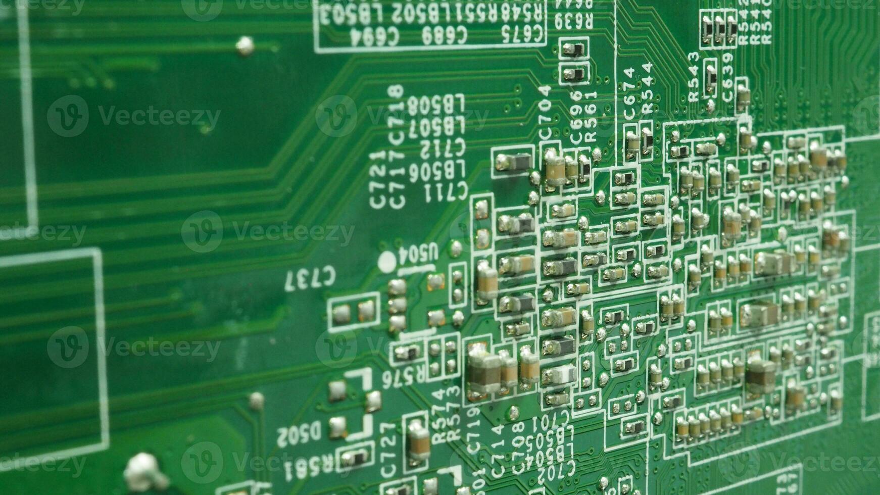 Close up of semiconductor or main board or computer chip. photo