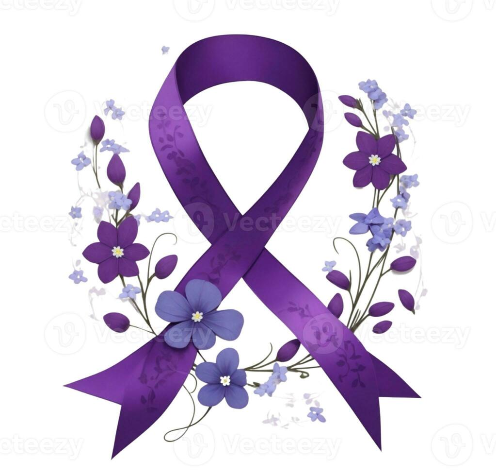 purple ribbon alzheimer symbol graphic on white background photo
