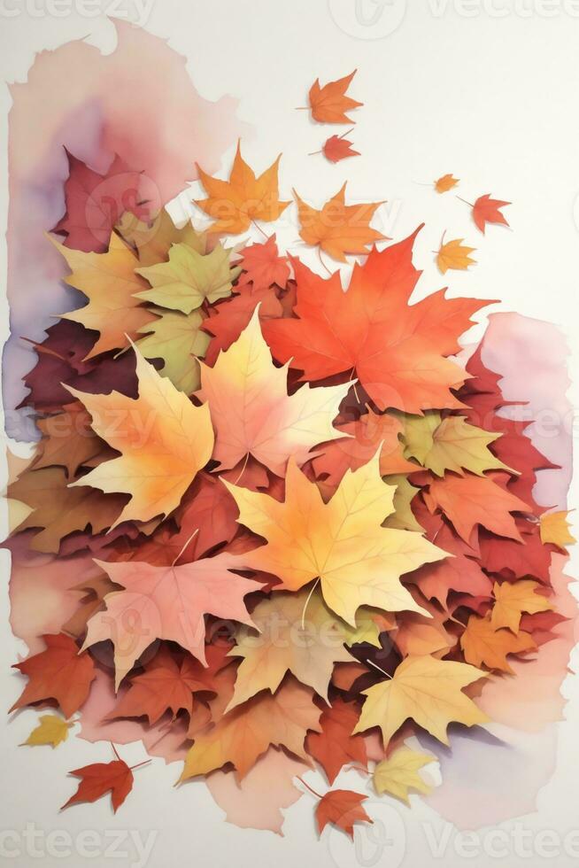 a lot of autumn leaves on a white background photo