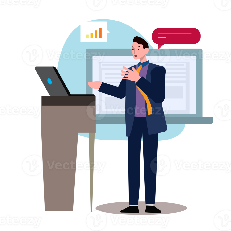 flat design business man working presentation for business and communication concept png