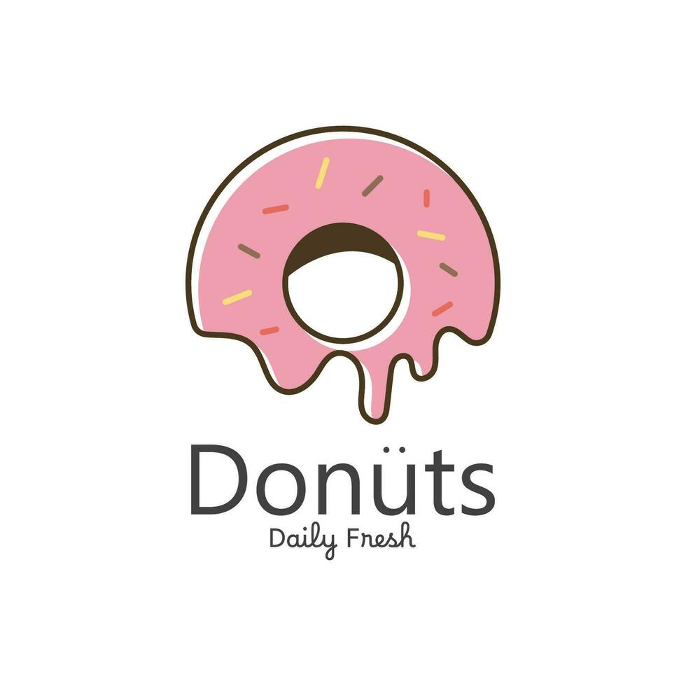 Donut or Bitten Donut Logo Template with Little Candy. Donut Shop or Bakery Emblem. vector