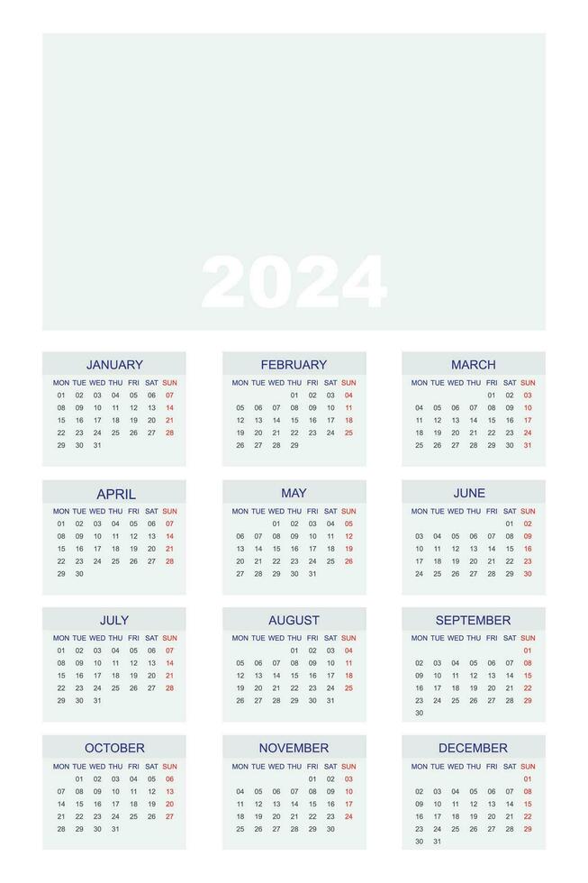 2024 wall calendar design template. vector