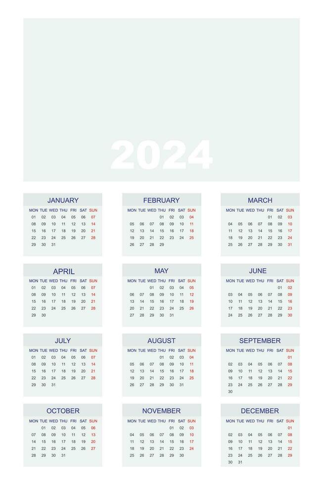 2024 wall calendar design template. vector