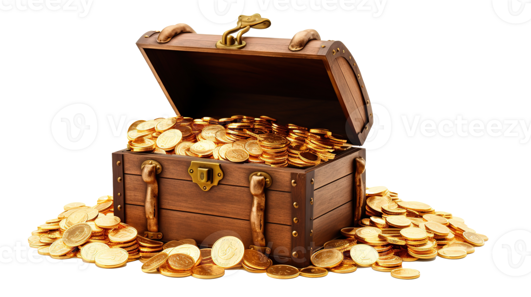 Treasure Chest Full of Glittering Gold Coins, A Symbol of Wealth and Prosperity, Isolated on a Crystal-Clear Transparent Background, Ai generative png