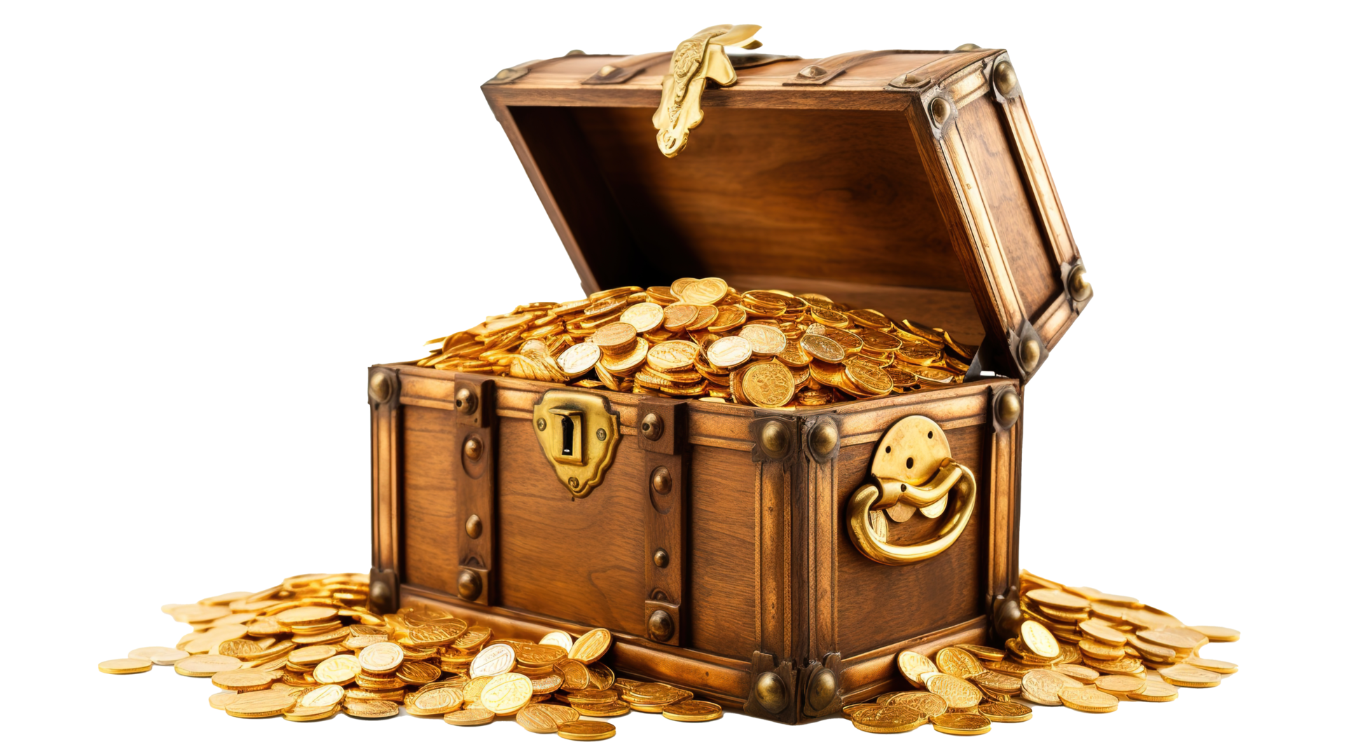 Treasure Chest Full of Glittering Gold Coins, A Symbol of Wealth and  Prosperity, Isolated on a Crystal-Clear Transparent Background, Ai  generative 29970231 PNG