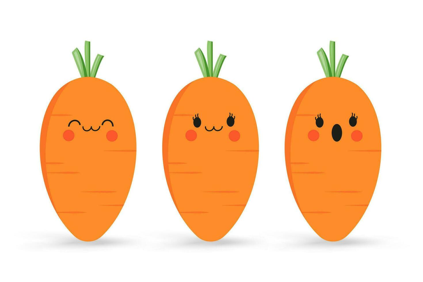 Group of cute cartoon carrot in different style of faces for symbol, icon isolated on white background vector illustration design