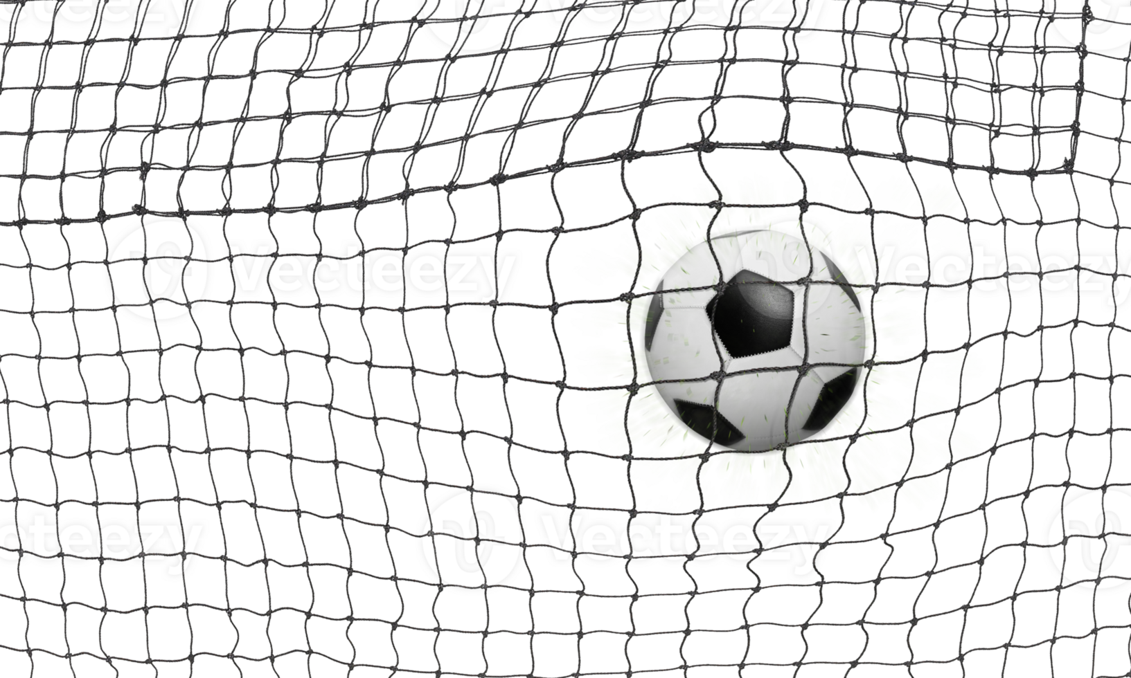 The soccer ball goes into the net and scores a goal. PNG transparent