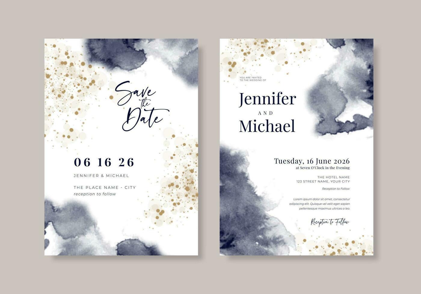 lujo y elegante Boda invitación con acuarela antecedentes vector