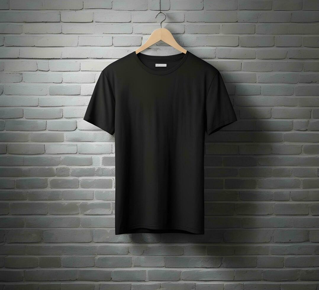 Black t shirt mockup with brick background ai generate photo