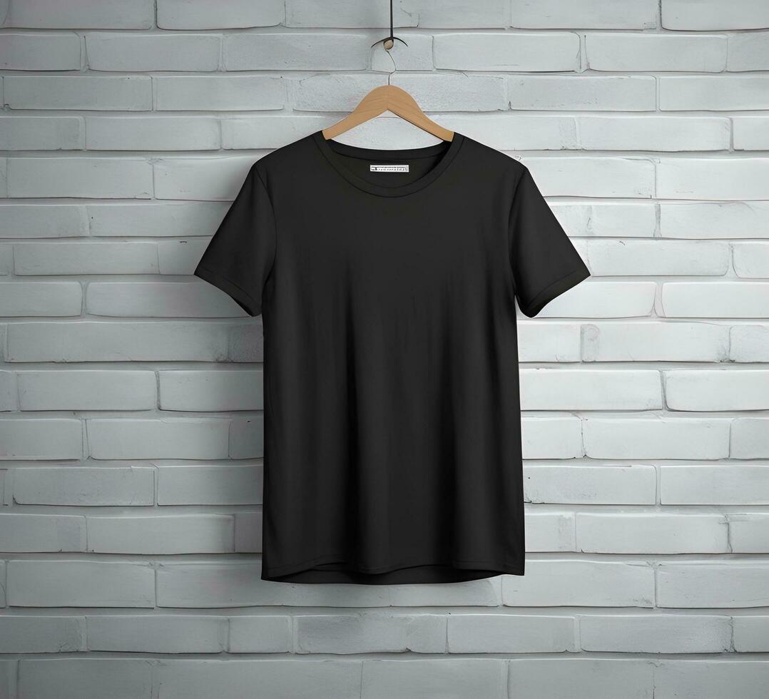 Black t shirt mockup with brick background ai generate photo