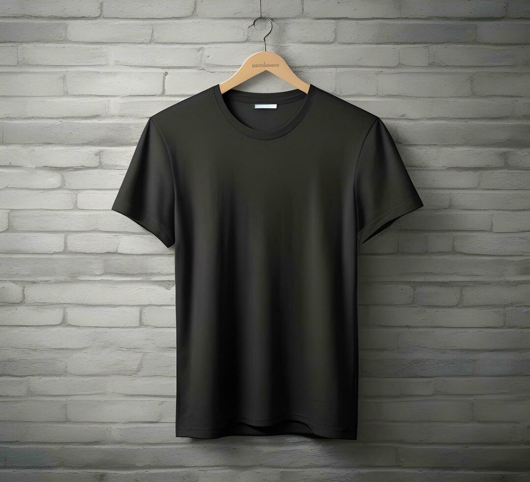 Black t shirt mockup with brick background ai generate photo