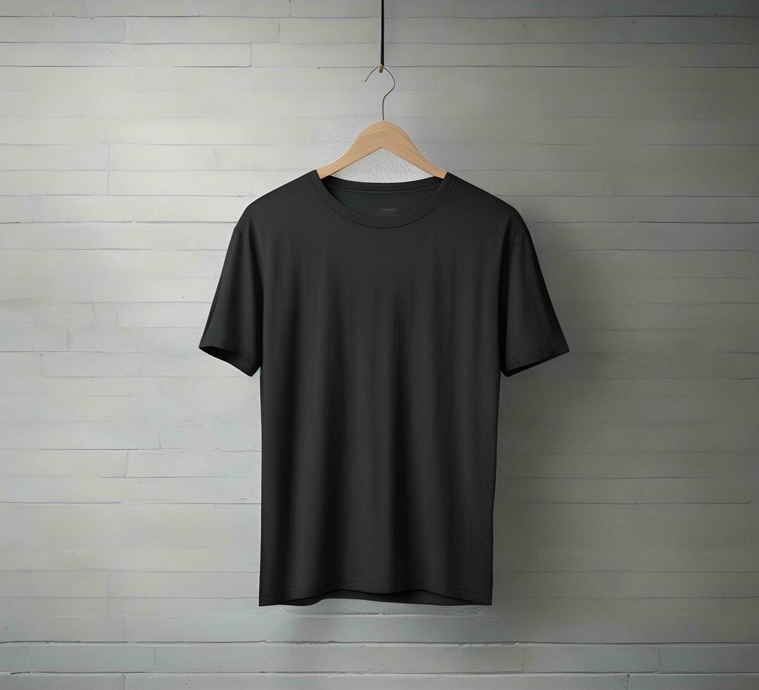 Black t shirt mockup with brick background ai generate photo