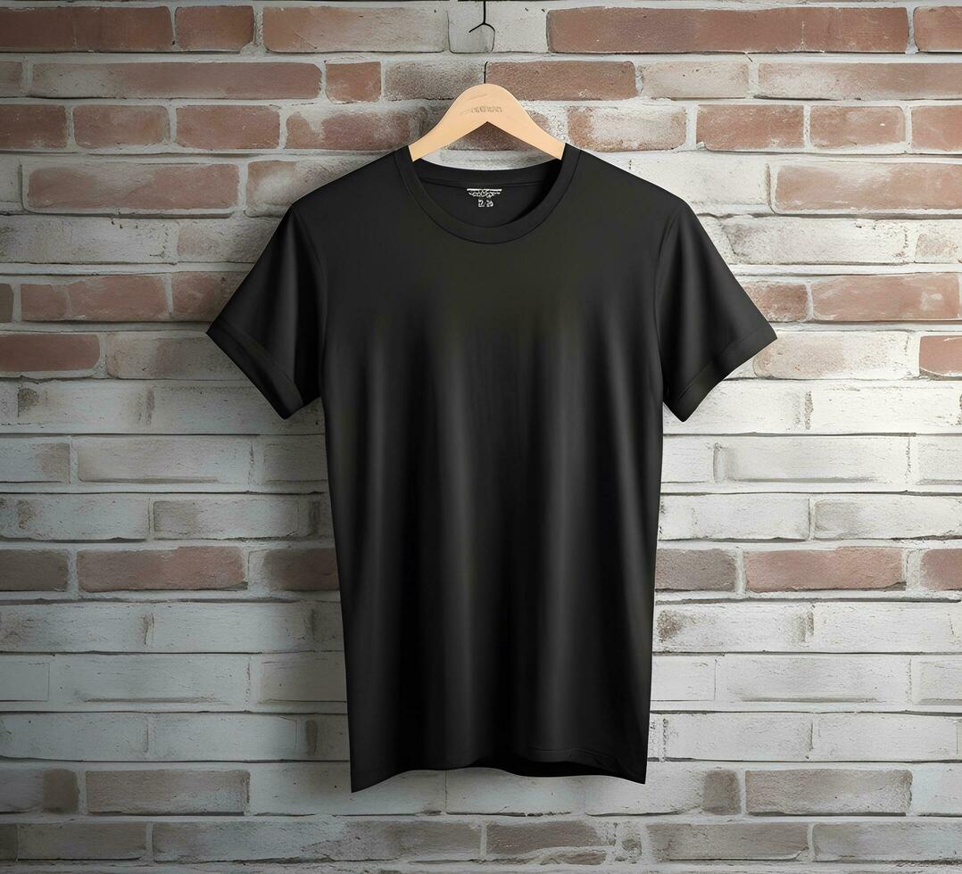 Black t shirt mockup with brick background ai generate photo
