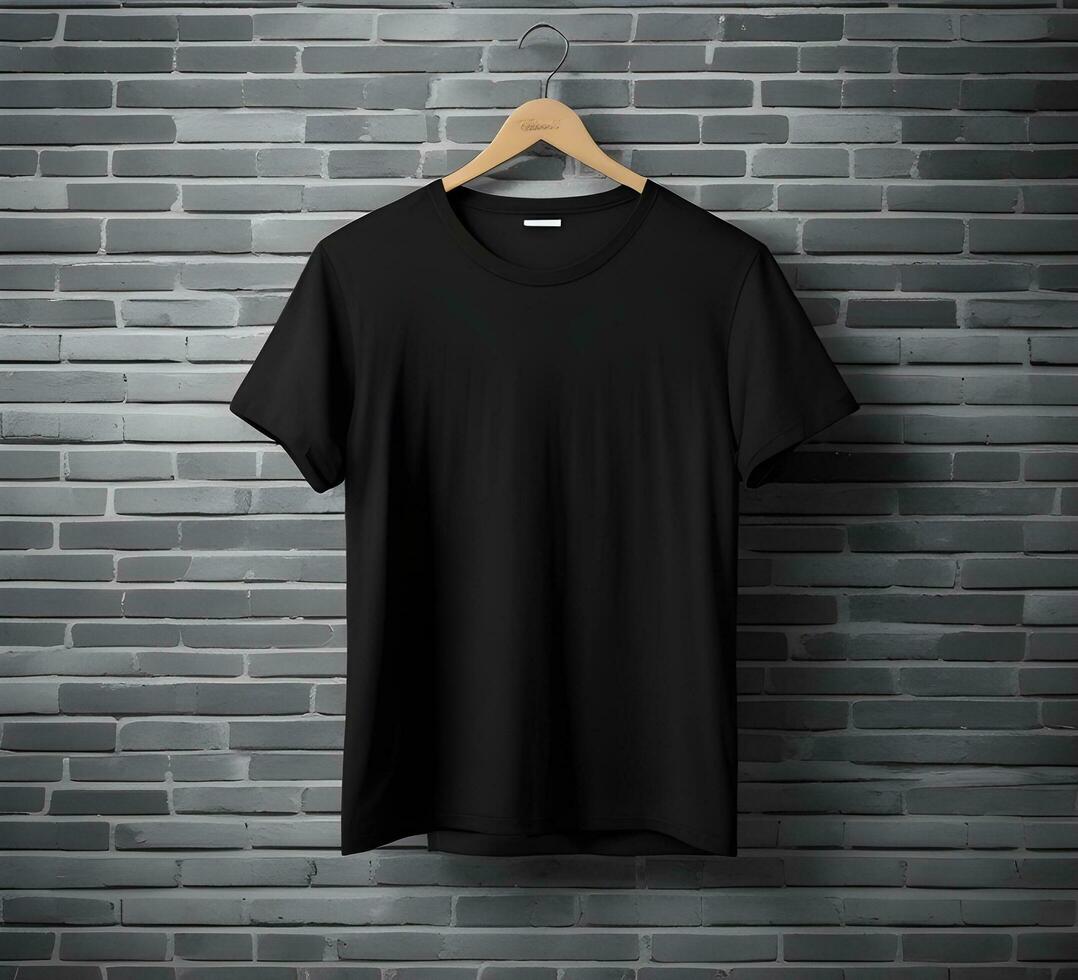 Black t shirt mockup with brick background ai generate photo