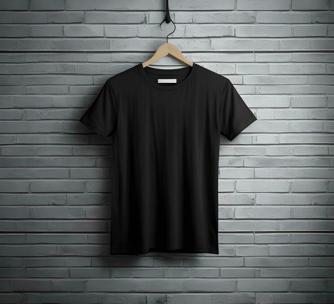 Black t shirt mockup with brick background ai generate photo