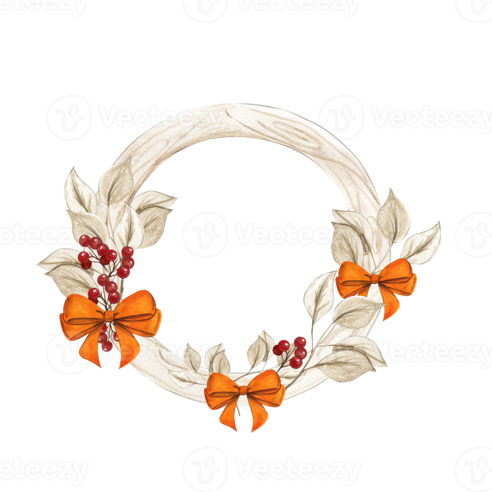 Fall wreath with oranges hearts and ribbons. png