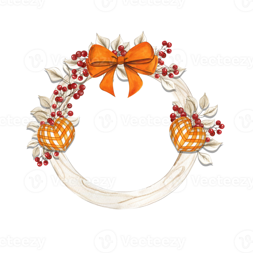 fallen Kranz mit Orangen Herzen und Bänder. 29970336 PNG