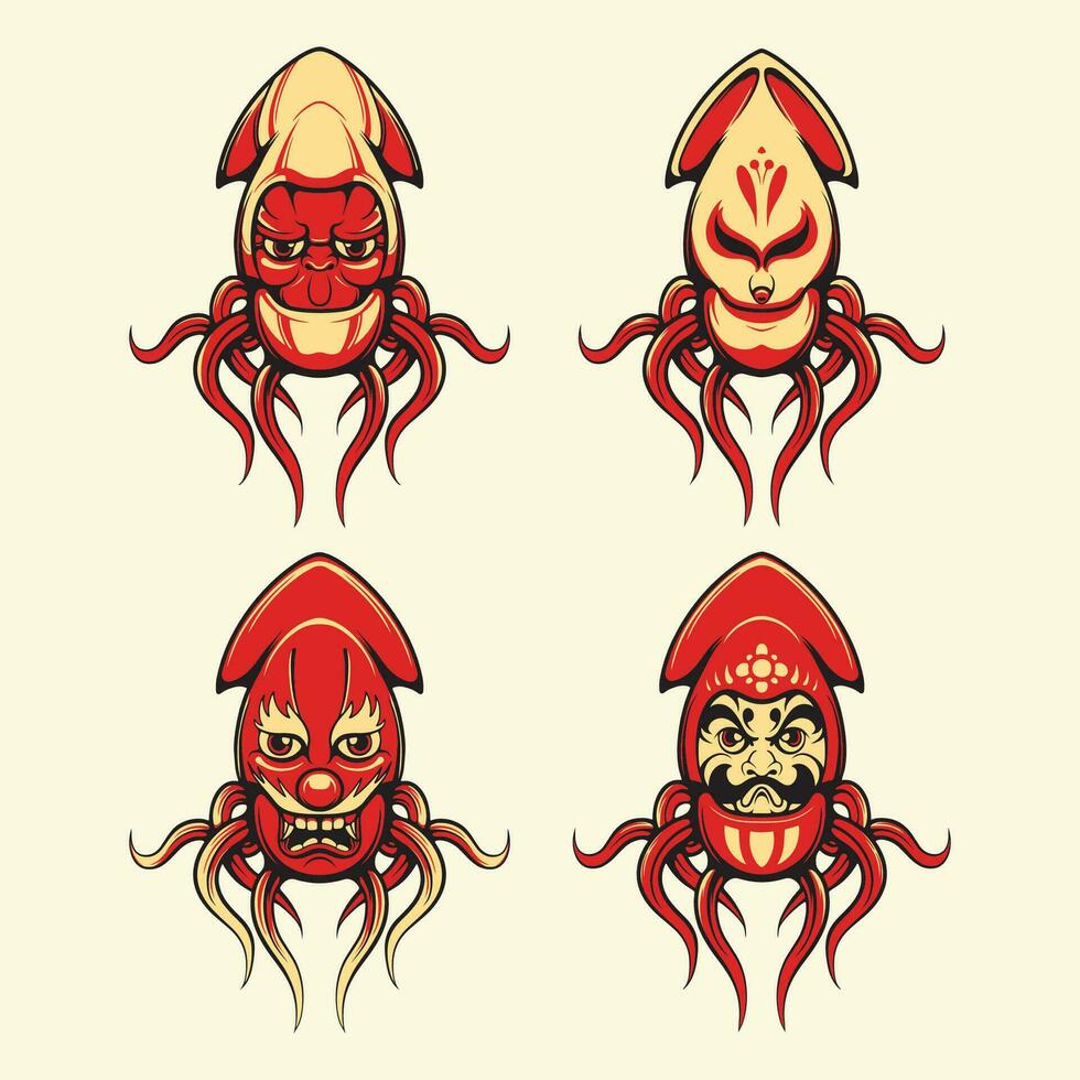 The Japanese squid vector art