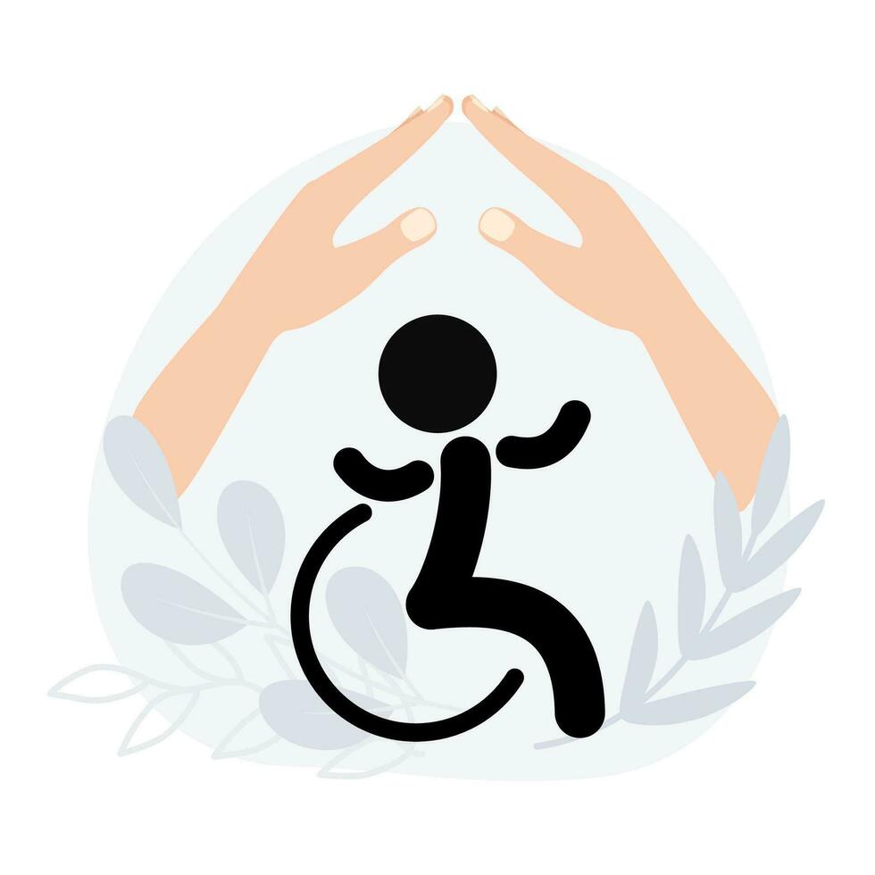 Disability support logo. Disabled person in a wheelchair. Concept of support for disabled people. World Day of Disabled Persons. Vector illustration on a white background.